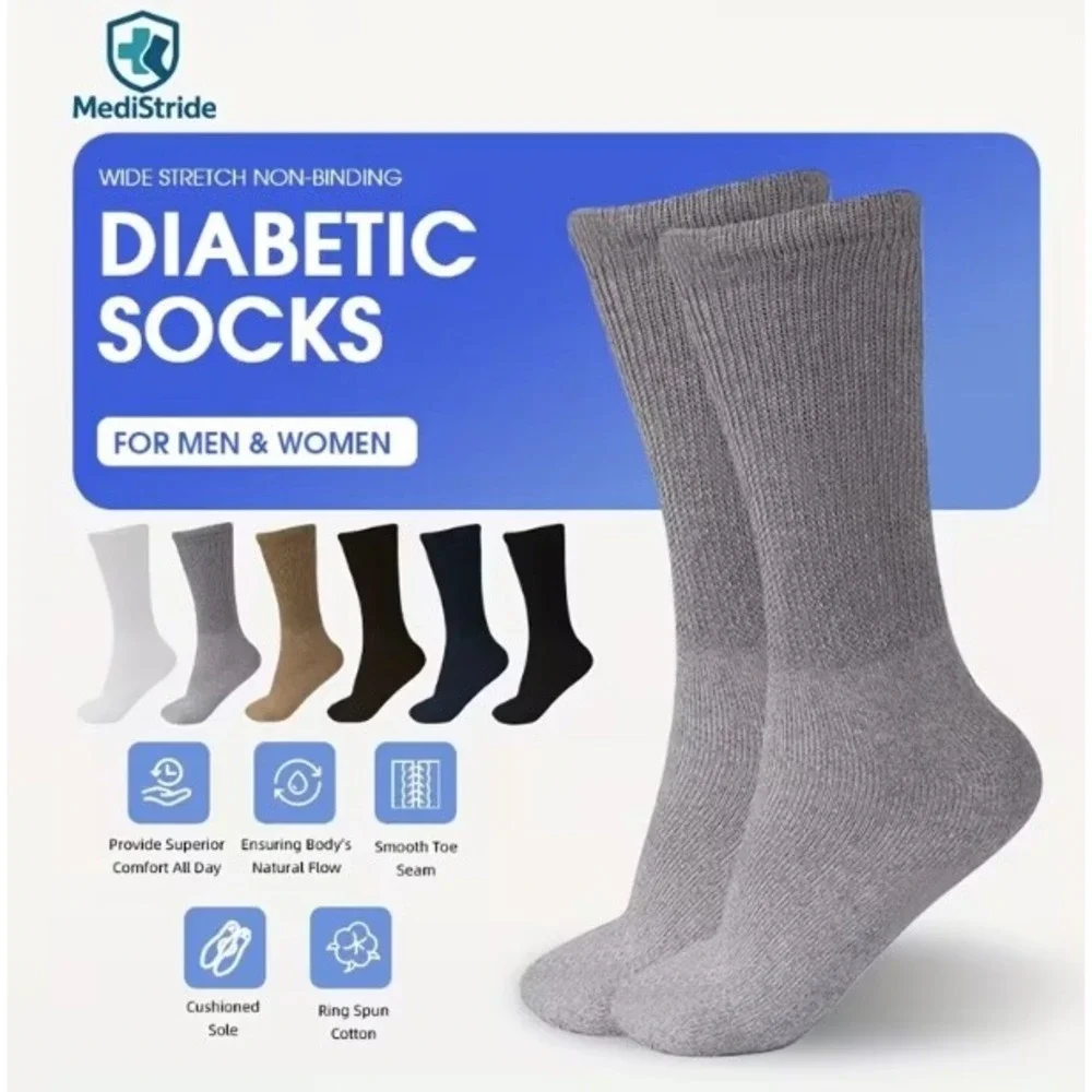 Medistride Non-binding Diabetic Circulatory Crew Socks 13-15 Gray Edema 3‎ Pairs